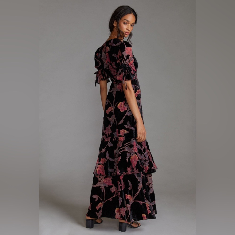 Hutch Black Motif Tiered Velvet Wrap Dress - Picture 7 of 9